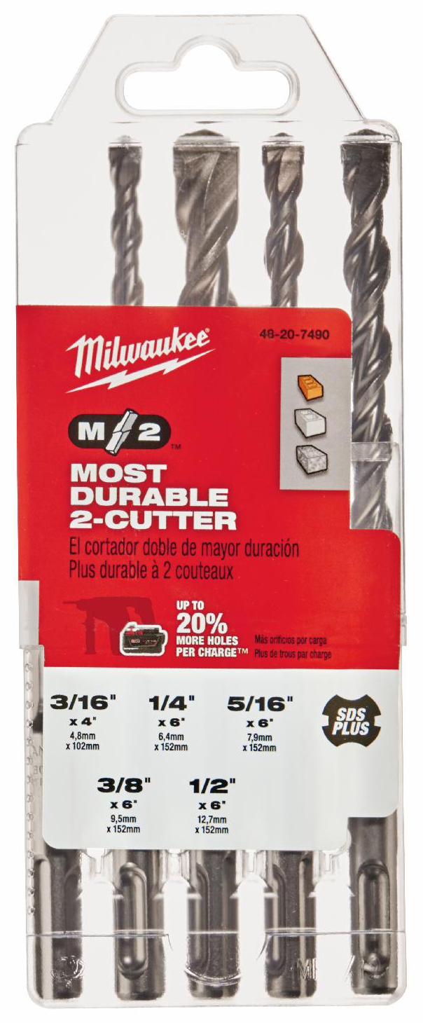 Milwaukee SDS-Plus 2CT 5 PC KIT Rotary Hammer Drill Bit 48-20-7490