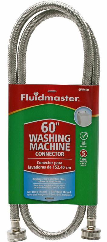 FLUIDMASTER Washing Machine Connector, 60 in L Hose, 3/4 in Female Hose  Connector, Brass Nut, Polymer 9WM60C